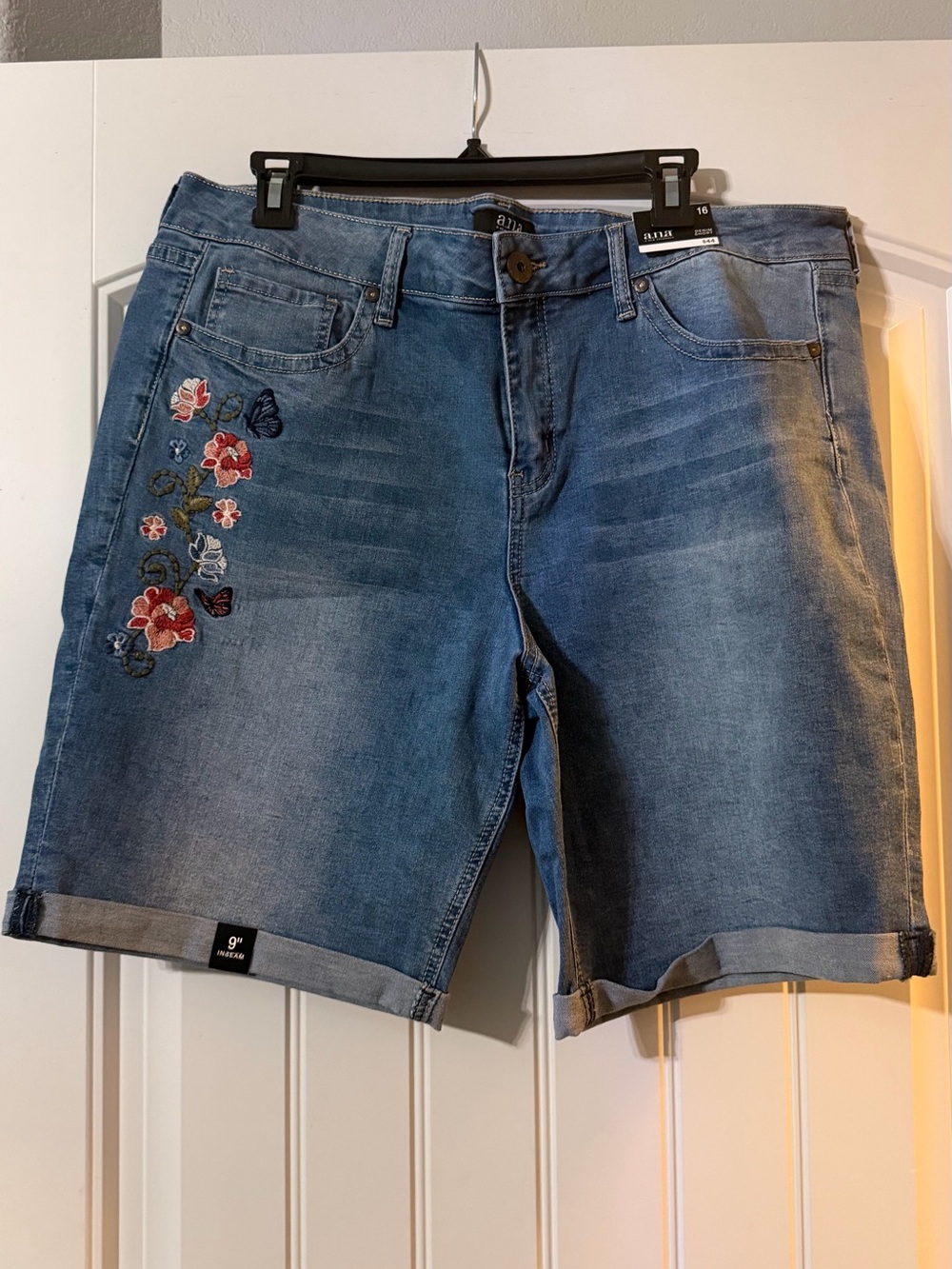 a.n.a Embroidered Blue Denim Bermuda Shorts